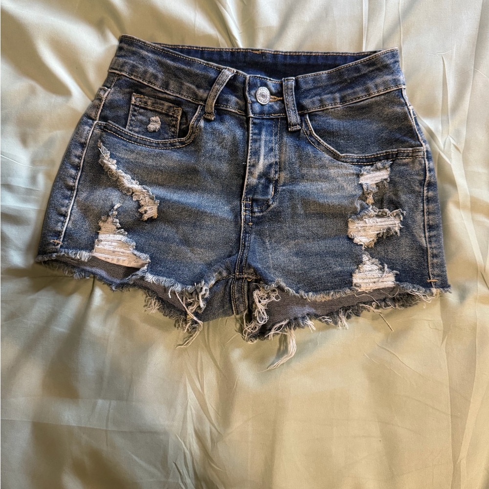 Women’s Distressed Denim Shorts - Dark Blue